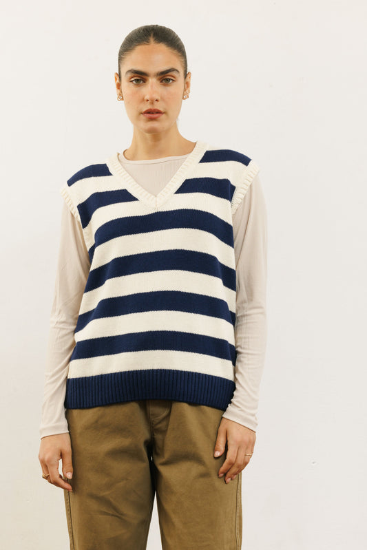 KLARA Navy Striped Pullover Vest